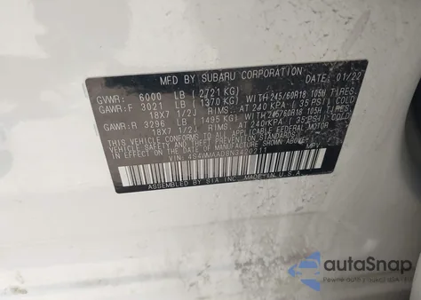 2022 Subaru Ascent from USA, damaged, VIN 4S4WMAAD8N3420211